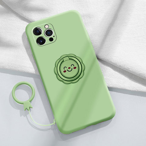 Custodia Silicone Ultra Sottile Morbida Cover con Magnetico Anello Supporto A06 per Apple iPhone 13 Pro Verde