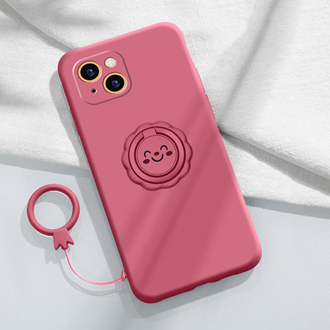 Custodia Silicone Ultra Sottile Morbida Cover con Magnetico Anello Supporto A06 per Apple iPhone 13 Rosso