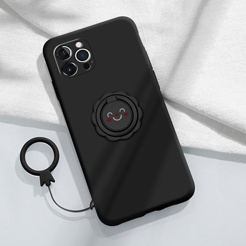 Custodia Silicone Ultra Sottile Morbida Cover con Magnetico Anello Supporto A06 per Apple iPhone 14 Pro Nero
