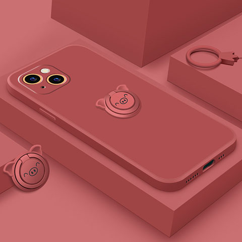 Custodia Silicone Ultra Sottile Morbida Cover con Magnetico Anello Supporto A07 per Apple iPhone 13 Mini Rosso