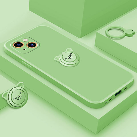 Custodia Silicone Ultra Sottile Morbida Cover con Magnetico Anello Supporto A07 per Apple iPhone 13 Mini Verde
