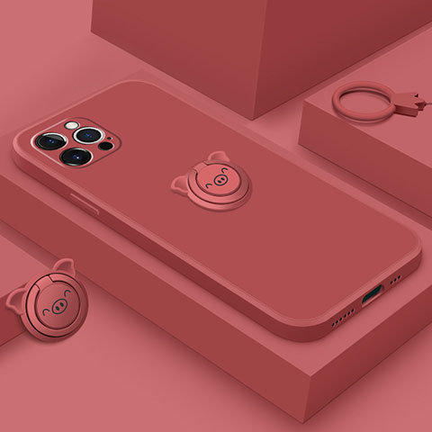 Custodia Silicone Ultra Sottile Morbida Cover con Magnetico Anello Supporto A07 per Apple iPhone 14 Pro Rosso