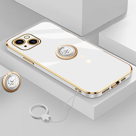 Custodia Silicone Ultra Sottile Morbida Cover con Magnetico Anello Supporto A08 per Apple iPhone 13 Bianco