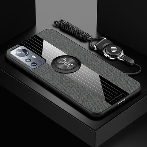 Custodia Silicone Ultra Sottile Morbida Cover con Magnetico Anello Supporto A08 per Xiaomi Mi 12 5G Grigio