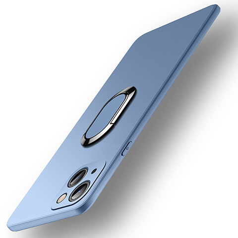 Custodia Silicone Ultra Sottile Morbida Cover con Magnetico Anello Supporto A09 per Apple iPhone 14 Plus Cielo Blu