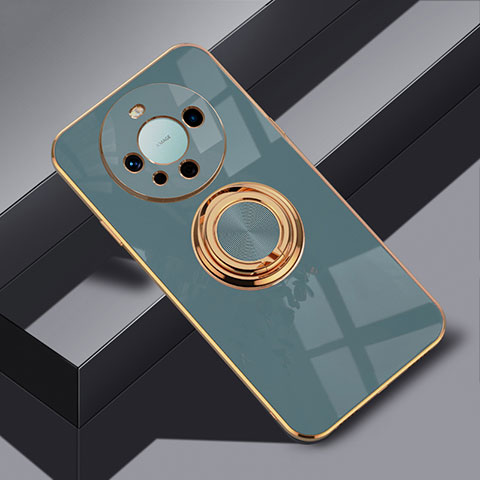 Custodia Silicone Ultra Sottile Morbida Cover con Magnetico Anello Supporto AN1 per Huawei Mate 60 Grigio Lavanda
