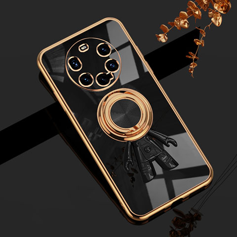 Custodia Silicone Ultra Sottile Morbida Cover con Magnetico Anello Supporto AN2 per Huawei Mate 40 Pro+ Plus Nero