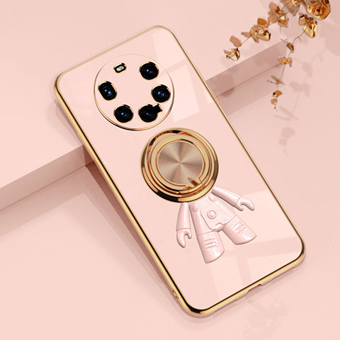 Custodia Silicone Ultra Sottile Morbida Cover con Magnetico Anello Supporto AN2 per Huawei Mate 40 Pro+ Plus Oro Rosa