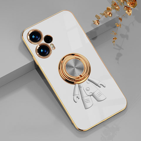 Custodia Silicone Ultra Sottile Morbida Cover con Magnetico Anello Supporto AN2 per Xiaomi Poco F5 5G Bianco