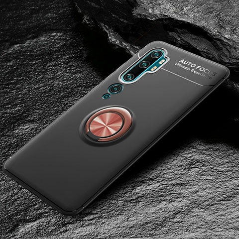 Custodia Silicone Ultra Sottile Morbida Cover con Magnetico Anello Supporto D01 per Xiaomi Mi Note 10 Oro e Nero