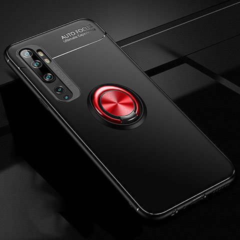 Custodia Silicone Ultra Sottile Morbida Cover con Magnetico Anello Supporto D02 per Xiaomi Mi Note 10 Pro Rosso e Nero