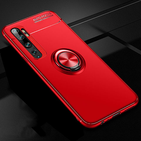 Custodia Silicone Ultra Sottile Morbida Cover con Magnetico Anello Supporto D02 per Xiaomi Mi Note 10 Rosso