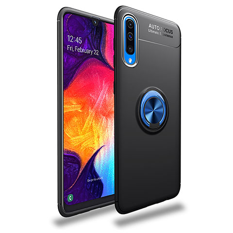 Custodia Silicone Ultra Sottile Morbida Cover con Magnetico Anello Supporto JM1 per Samsung Galaxy A50 Blu e Nero