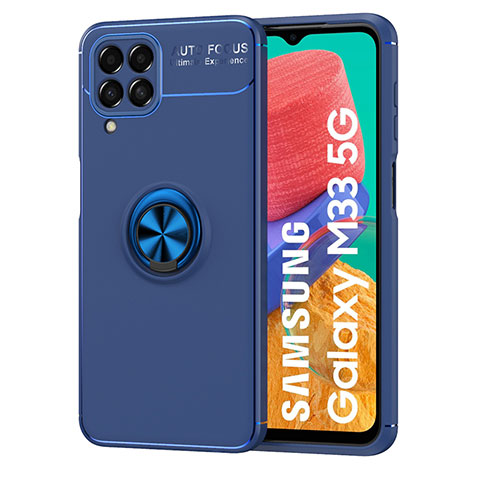 Custodia Silicone Ultra Sottile Morbida Cover con Magnetico Anello Supporto JM1 per Samsung Galaxy M33 5G Blu