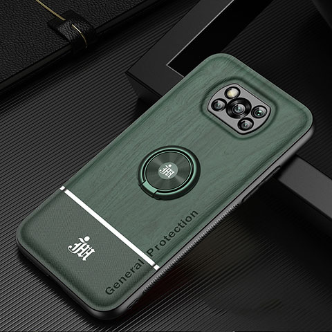 Custodia Silicone Ultra Sottile Morbida Cover con Magnetico Anello Supporto JM1 per Xiaomi Poco X3 NFC Verde