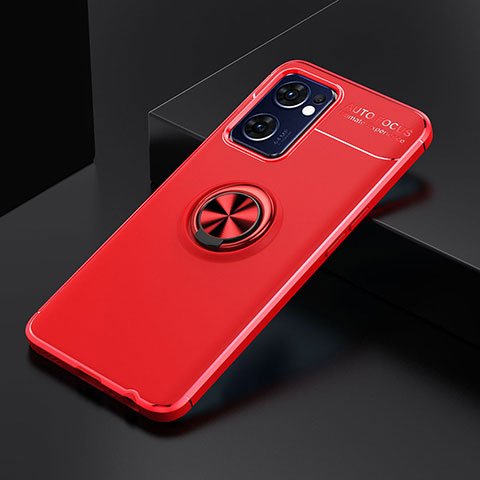 Custodia Silicone Ultra Sottile Morbida Cover con Magnetico Anello Supporto JM2 per Oppo Reno7 5G Rosso