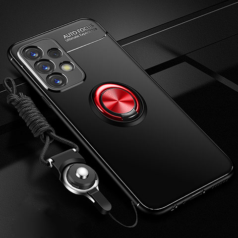 Custodia Silicone Ultra Sottile Morbida Cover con Magnetico Anello Supporto JM3 per Samsung Galaxy M32 5G Rosso e Nero
