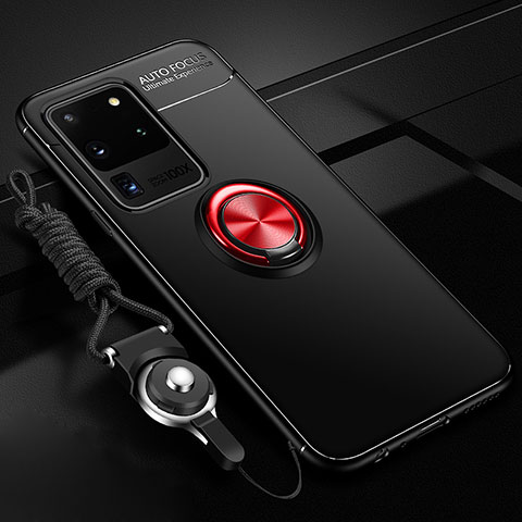 Custodia Silicone Ultra Sottile Morbida Cover con Magnetico Anello Supporto JM3 per Samsung Galaxy S20 Ultra Rosso e Nero