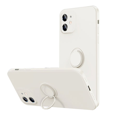 Custodia Silicone Ultra Sottile Morbida Cover con Magnetico Anello Supporto N01 per Apple iPhone 12 Mini Bianco