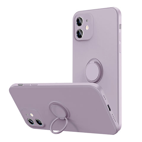 Custodia Silicone Ultra Sottile Morbida Cover con Magnetico Anello Supporto N01 per Apple iPhone 12 Mini Lavanda