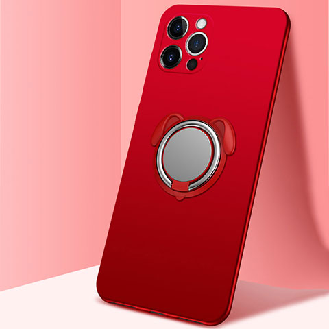 Custodia Silicone Ultra Sottile Morbida Cover con Magnetico Anello Supporto N02 per Apple iPhone 12 Pro Rosso