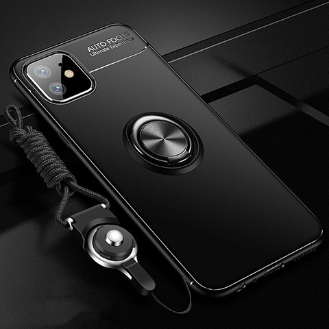 Custodia Silicone Ultra Sottile Morbida Cover con Magnetico Anello Supporto N03 per Apple iPhone 12 Mini Nero