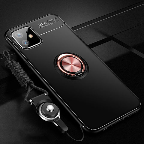 Custodia Silicone Ultra Sottile Morbida Cover con Magnetico Anello Supporto N03 per Apple iPhone 12 Mini Oro e Nero