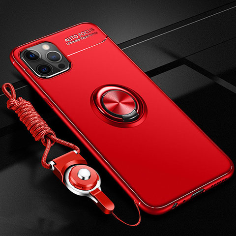 Custodia Silicone Ultra Sottile Morbida Cover con Magnetico Anello Supporto N03 per Apple iPhone 12 Pro Max Rosso