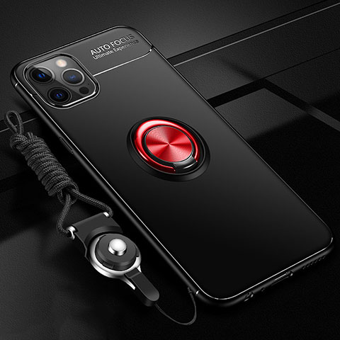 Custodia Silicone Ultra Sottile Morbida Cover con Magnetico Anello Supporto N03 per Apple iPhone 12 Pro Max Rosso e Nero