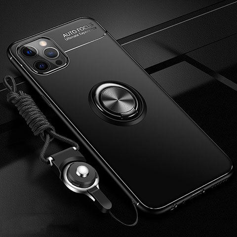 Custodia Silicone Ultra Sottile Morbida Cover con Magnetico Anello Supporto N03 per Apple iPhone 12 Pro Nero
