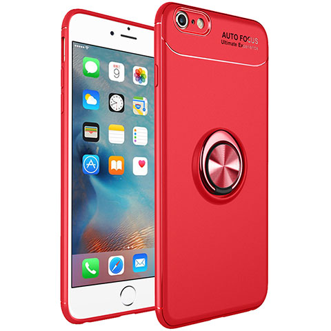 Custodia Silicone Ultra Sottile Morbida Cover con Magnetico Anello Supporto per Apple iPhone 6 Plus Rosso