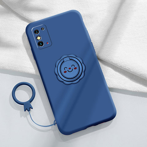 Custodia Silicone Ultra Sottile Morbida Cover con Magnetico Anello Supporto per Huawei Honor X10 Max 5G Blu