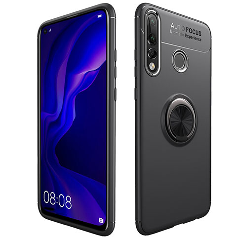 Custodia Silicone Ultra Sottile Morbida Cover con Magnetico Anello Supporto per Huawei Nova 4e Nero