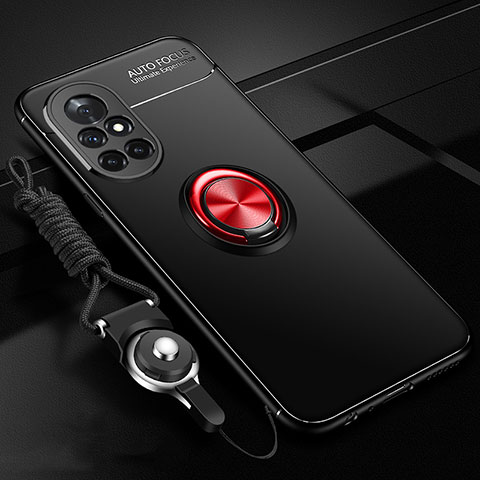 Custodia Silicone Ultra Sottile Morbida Cover con Magnetico Anello Supporto per Huawei Nova 8 5G Rosso e Nero