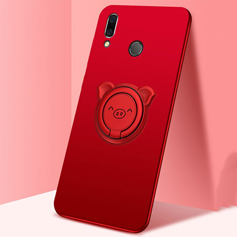Custodia Silicone Ultra Sottile Morbida Cover con Magnetico Anello Supporto per Huawei P Smart (2019) Rosso