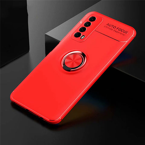 Custodia Silicone Ultra Sottile Morbida Cover con Magnetico Anello Supporto per Huawei P Smart (2021) Rosso