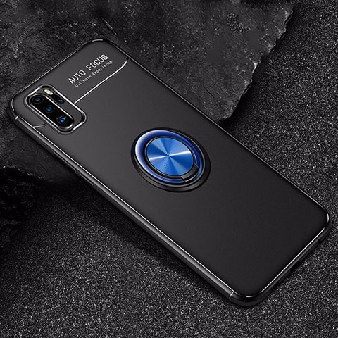Custodia Silicone Ultra Sottile Morbida Cover con Magnetico Anello Supporto per Huawei P30 Pro New Edition Blu e Nero