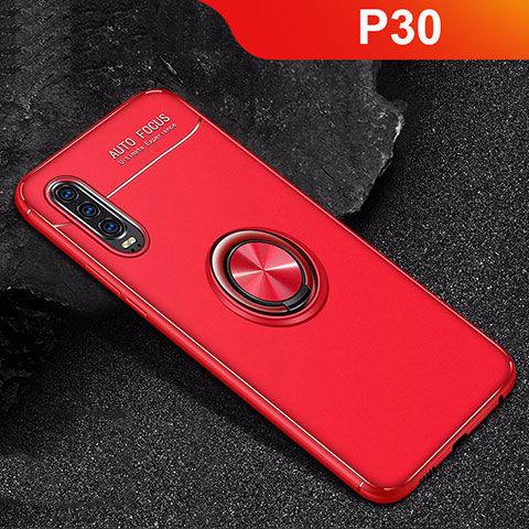 Custodia Silicone Ultra Sottile Morbida Cover con Magnetico Anello Supporto per Huawei P30 Rosso