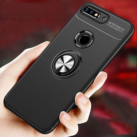 Custodia Silicone Ultra Sottile Morbida Cover con Magnetico Anello Supporto per Huawei Y9 (2018) Nero