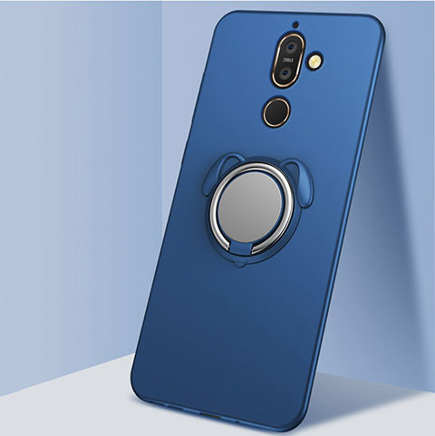 Custodia Silicone Ultra Sottile Morbida Cover con Magnetico Anello Supporto per Nokia 7 Plus Blu