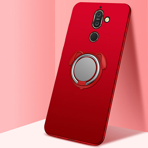 Custodia Silicone Ultra Sottile Morbida Cover con Magnetico Anello Supporto per Nokia 7 Plus Rosso