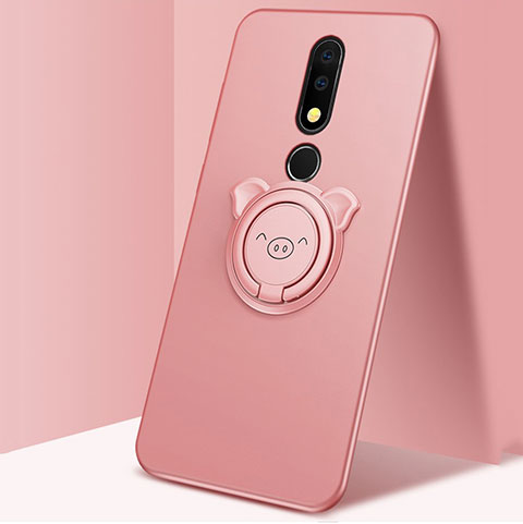 Custodia Silicone Ultra Sottile Morbida Cover con Magnetico Anello Supporto per Nokia X5 Oro Rosa