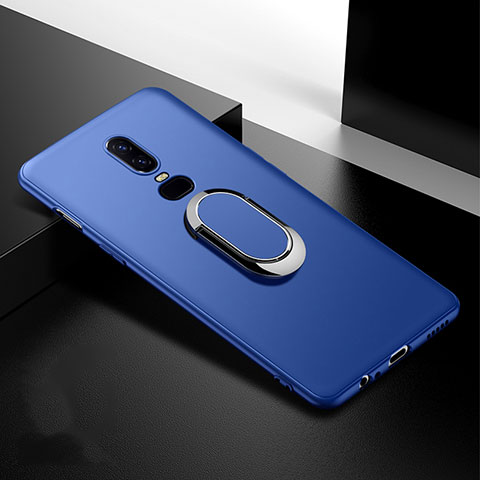 Custodia Silicone Ultra Sottile Morbida Cover con Magnetico Anello Supporto per OnePlus 6T Blu