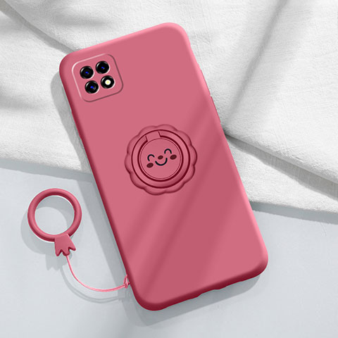 Custodia Silicone Ultra Sottile Morbida Cover con Magnetico Anello Supporto per Oppo A53 5G Rosso Rosa