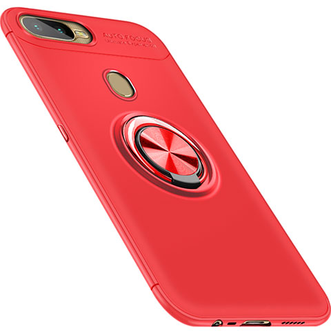 Custodia Silicone Ultra Sottile Morbida Cover con Magnetico Anello Supporto per Oppo A7 Rosso