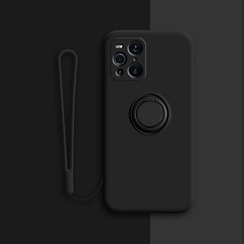 Custodia Silicone Ultra Sottile Morbida Cover con Magnetico Anello Supporto per Oppo Find X3 5G Nero