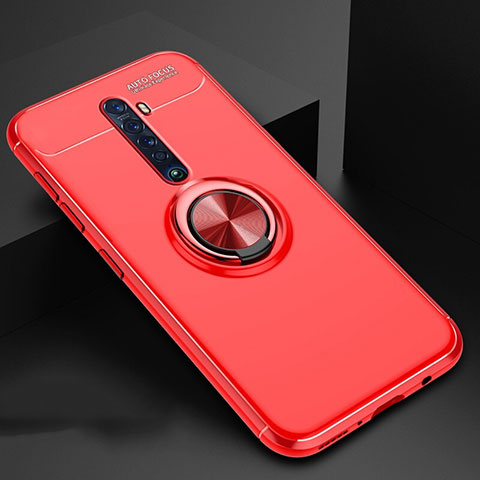 Custodia Silicone Ultra Sottile Morbida Cover con Magnetico Anello Supporto per Oppo Reno2 Rosso