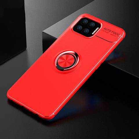 Custodia Silicone Ultra Sottile Morbida Cover con Magnetico Anello Supporto per Oppo Reno4 Lite Rosso