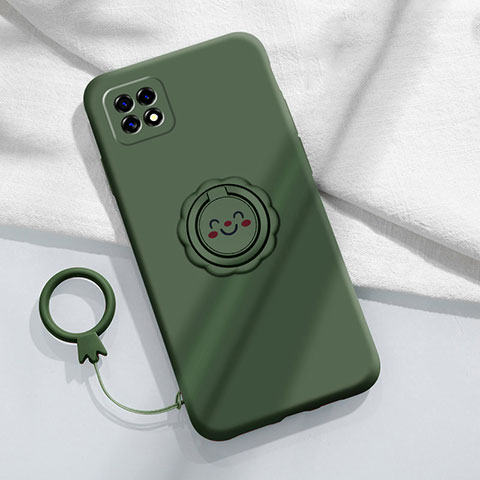 Custodia Silicone Ultra Sottile Morbida Cover con Magnetico Anello Supporto per Oppo Reno4 SE 5G Verde Notte