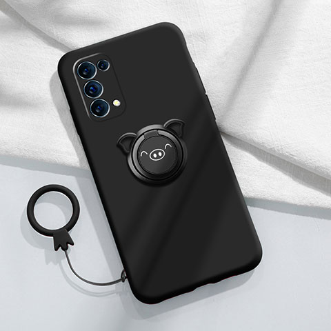 Custodia Silicone Ultra Sottile Morbida Cover con Magnetico Anello Supporto per Oppo Reno5 Pro 5G Nero